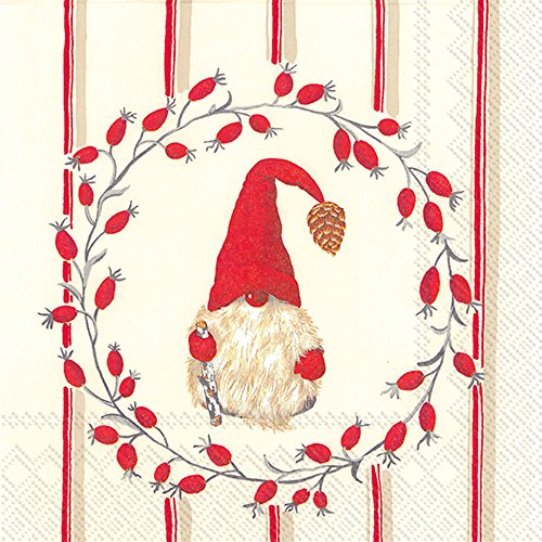 Boston International IHR 3-Ply Paper Napkins, 20-Count Cocktail Size, Little Nisse - Red, (C742910)