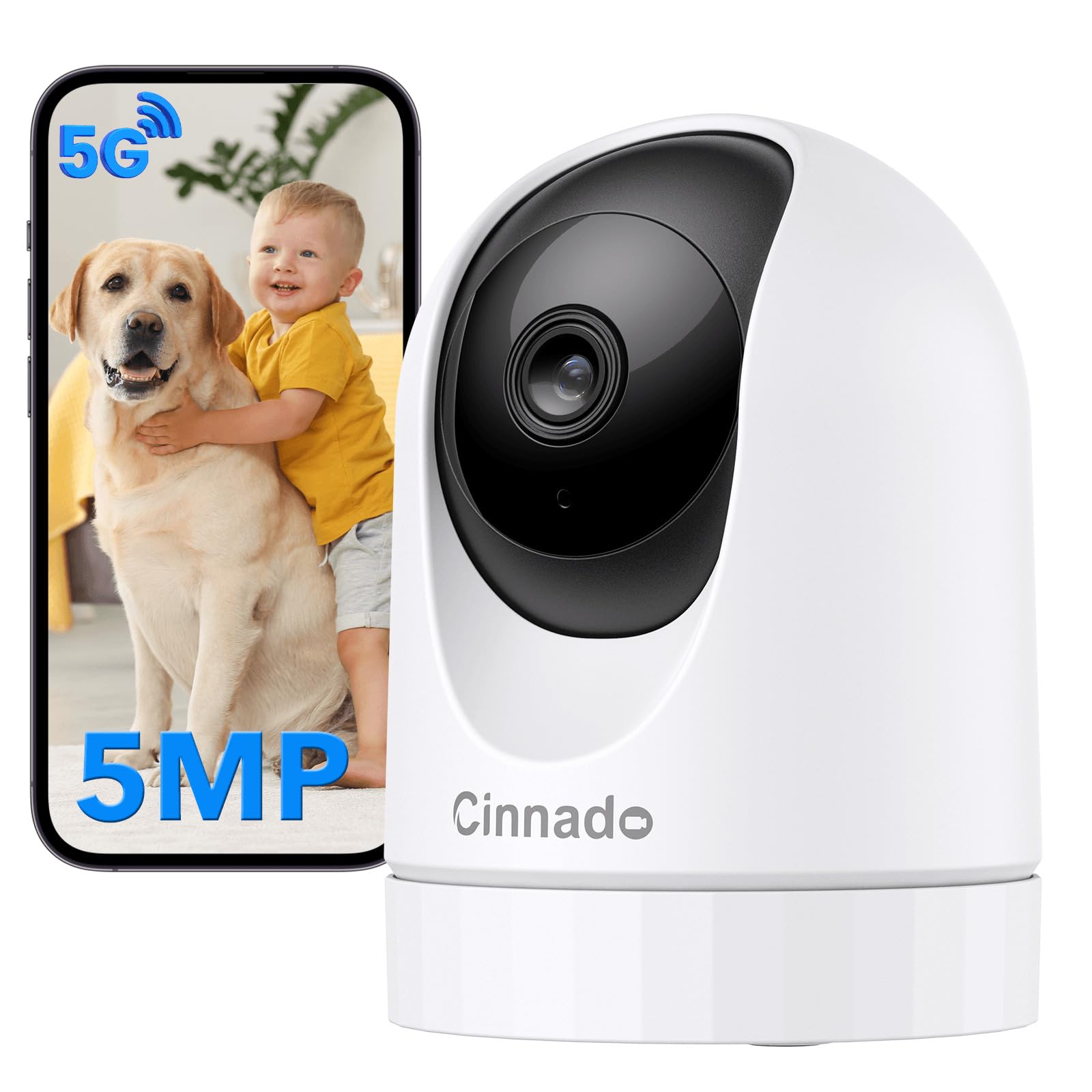 Cinnado 5MP Camara Vigilancia WiFi Interior - 5G/2.4 GHz Cámara Domicilio WiFi para Bebe con Visión Nocturna, Detección y Seguimiento del Movimiento, Grabación Continua, Compatible con Alexa