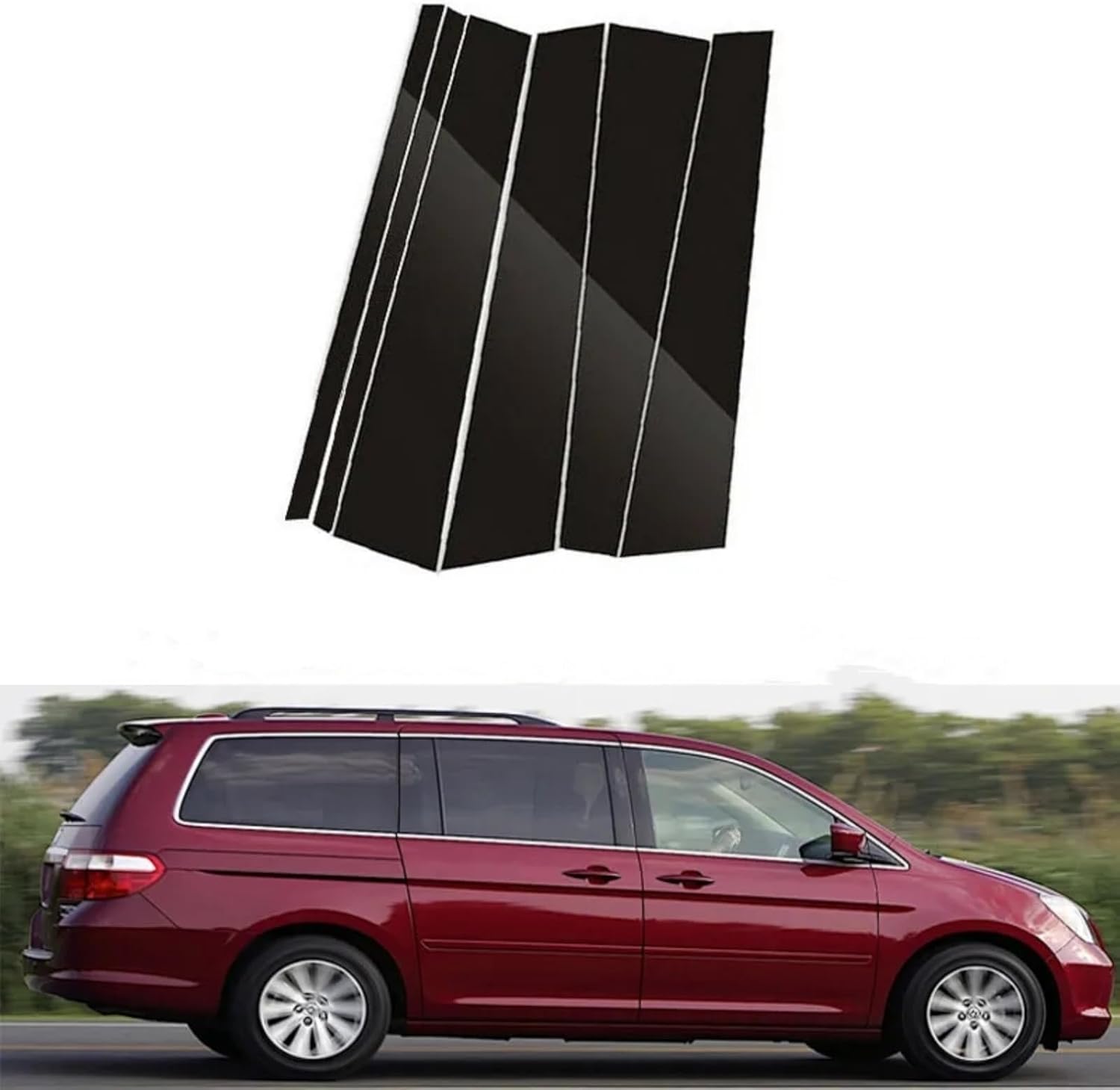 6pc Gloss Black Door Window Panel Pillar Post Trim Cover for Honda Odyssey 2005 2006 2007 2008 2009 2010