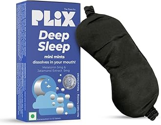 PLIX - THE PLANT FIX Melatonin Sleeping Pills with Premium Eye Mask | Deep Sleep Oral Dissolving 30 Mini Mints Effervescent supporting restful sleep | Jatamansi Extract (5mg) | Non Habit Forming