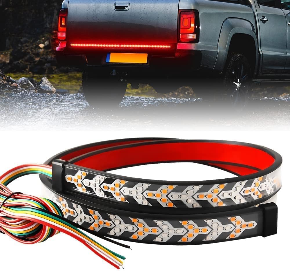 48 Inch Sequential Amber LED Tailgate Light Strip with Double Flashing Turn Signal | Waterproof | Easy Plug & Play | Compatible with Cars, SUVs, Trucks & Vans