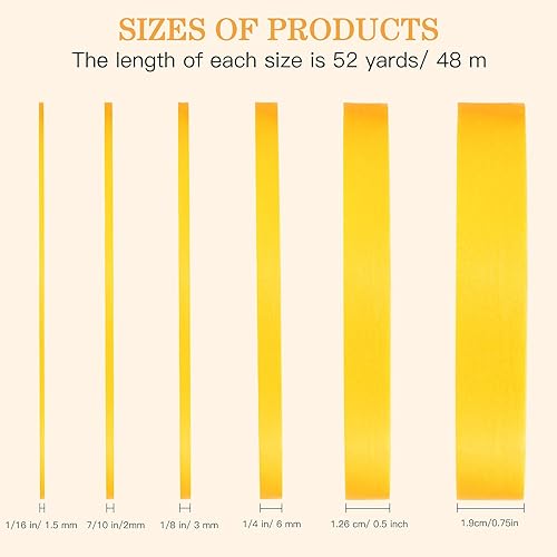 Miniatura 9 de Chinco 6 rollos de cinta adhesiva a rayas de 116, 710, 18, 14, 12 y 34 pulgadas x 52 yardas, cinta adhesiva automotriz para pintores para bricolaje,