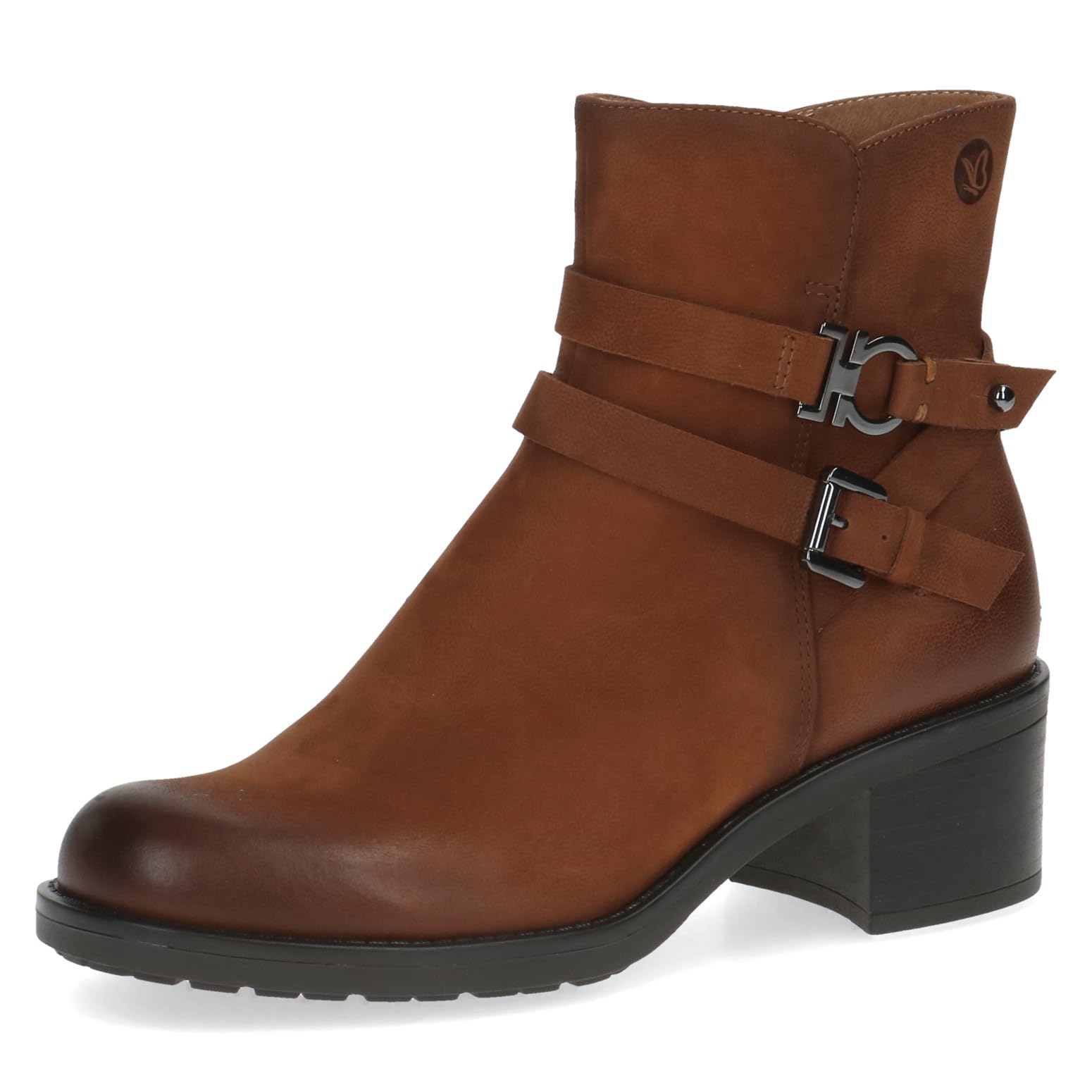 Caprice Women's ankle boots with heel Memotion in leather block heel Width G, Brown (Cognac Nubuc), 4 UK