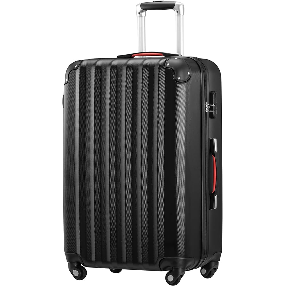 Set 3 Valigie Rigide in ABS, Valigia M-L-XL e Beauty Case, Manico Telescopico e Ruote Easy Roll, Lucchetto Serratura a Codice, Trolley Resistenti da Viaggio, Bagaglio a Mano (3 + 1 Nero)