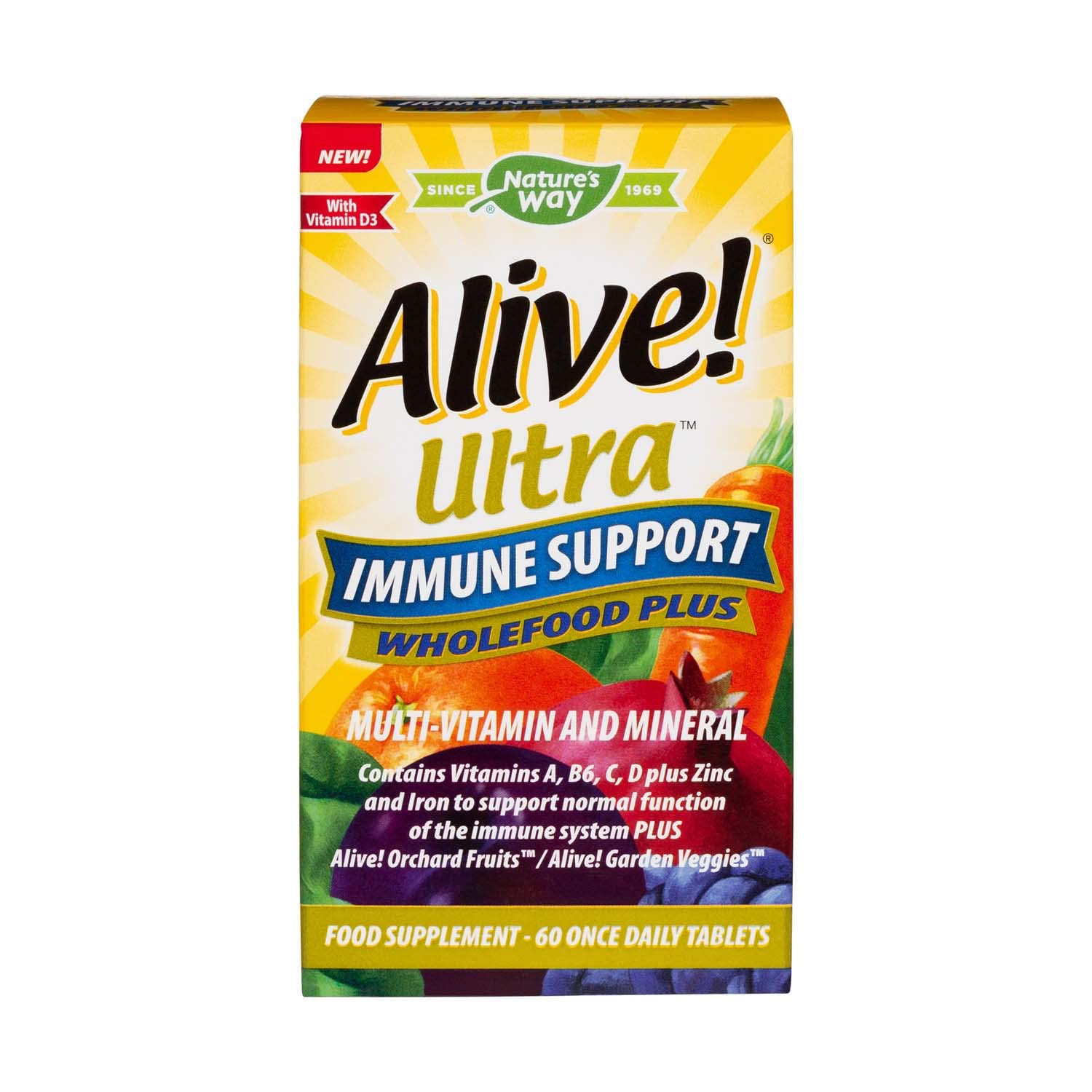 Alive! Ultra Immune Support Wholefood Plus, Contains 22 Vitamins and Minerals, Specifically Formulated to Support The Immune System - 60 Tablets
