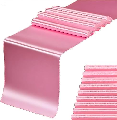 Gankar Paquete de 10 caminos de mesa de satén de 12 x 108 pulgadas de largo, cinta rosa para bodas, fiestas, cumpleaños, banquetes, hoteles,