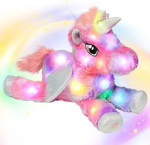 Vista 14 de Hopearl Unicornio de Peluche LED con Iluminación Colorida Animal de Peluche Suave Luces Nocturnas que Brillan en la Oscuridad Regalos de Cumpleaños