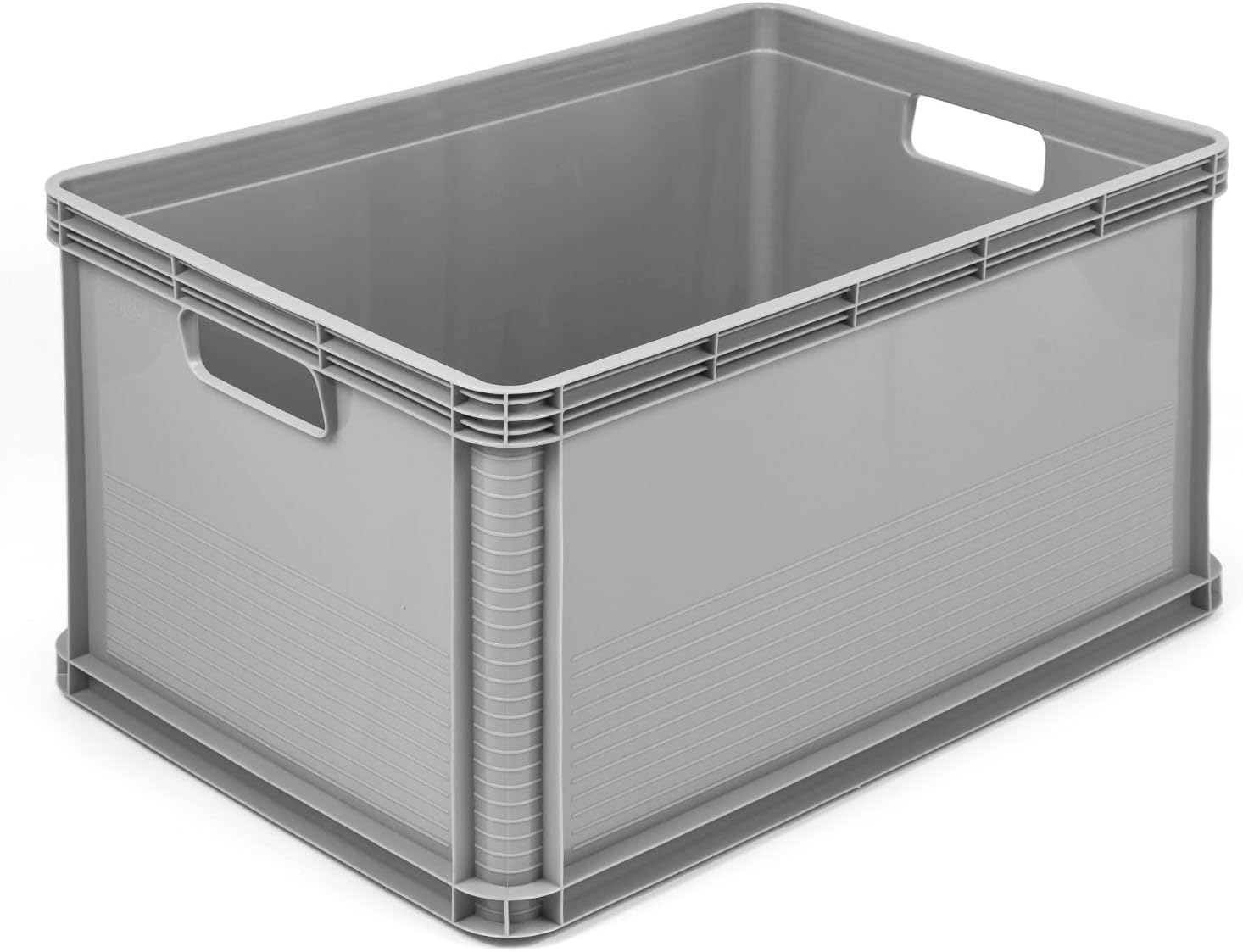 3 x 64 Litre Robusto Industrial Plastic Stacking Euro Storage Containers Boxes Crates GREY