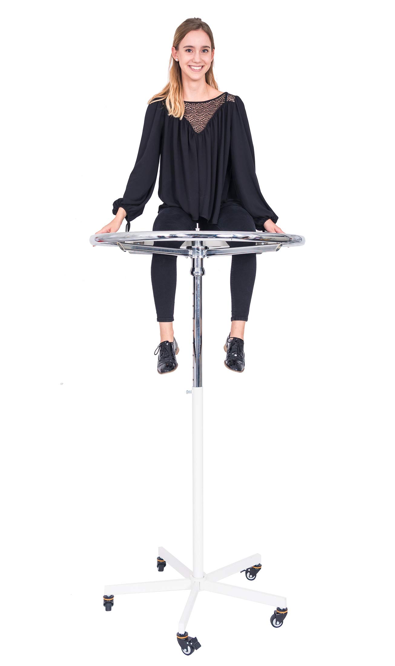 Konfektions Rundständer rollbar höhenverstellbar 110-175cm Sternenfuß weiß Neuware, sehr gut erhaltener Ring Ø85cm verchromt - Kleiderständer stabil, Garderobenständer, Rollständer