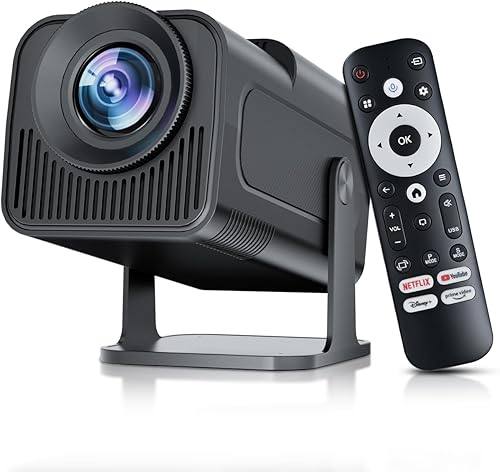 Smart Projector with Wifi and Bluetooth 5.4 - Portable Mini Movie Projectors for Outdoor/Bedroom, 1080P Native Proyector 4K Compatible with Netflix, YouTube, PrimeVideo, Auto Keystone & Built-in Apps