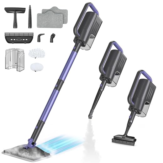 Steam Mops for Floor Cleaning, 6-in-1 Multi Accessories, 23FT Power Cable, Lightweight,Detachable Steam Mops for sealed Hard Floors, Marble, Stone, Hardwood(pale purple)