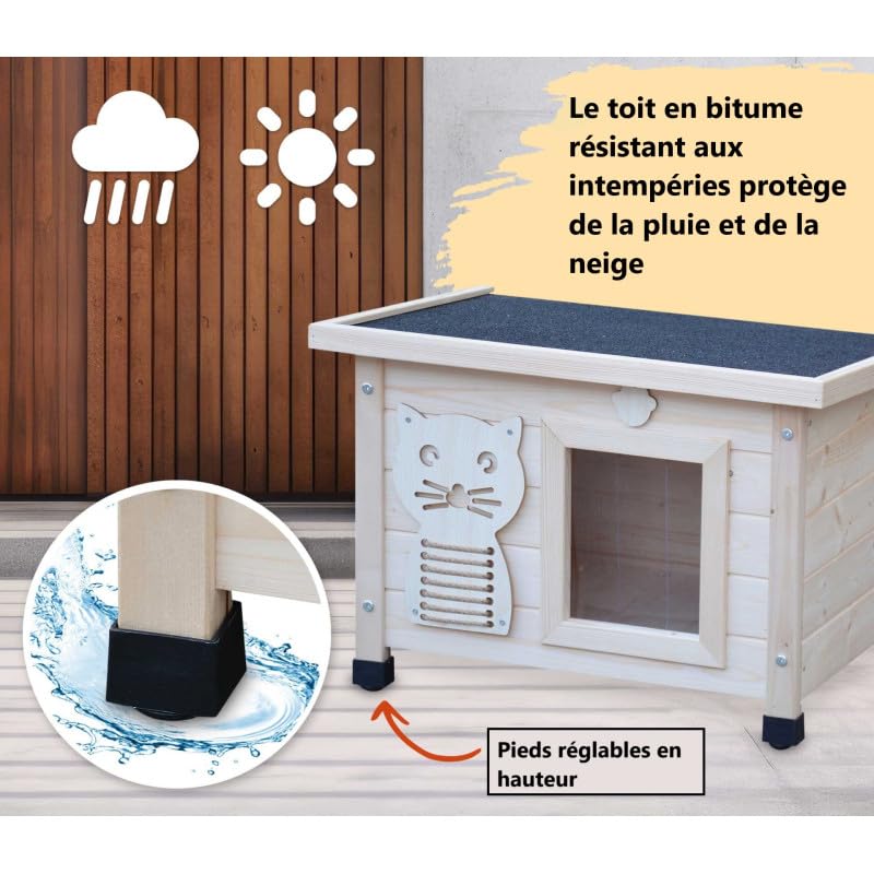 Maison pour Chat Niche avec Toit Pliable pour Exterieur et Interieur 53x45x43cm Filix Natur