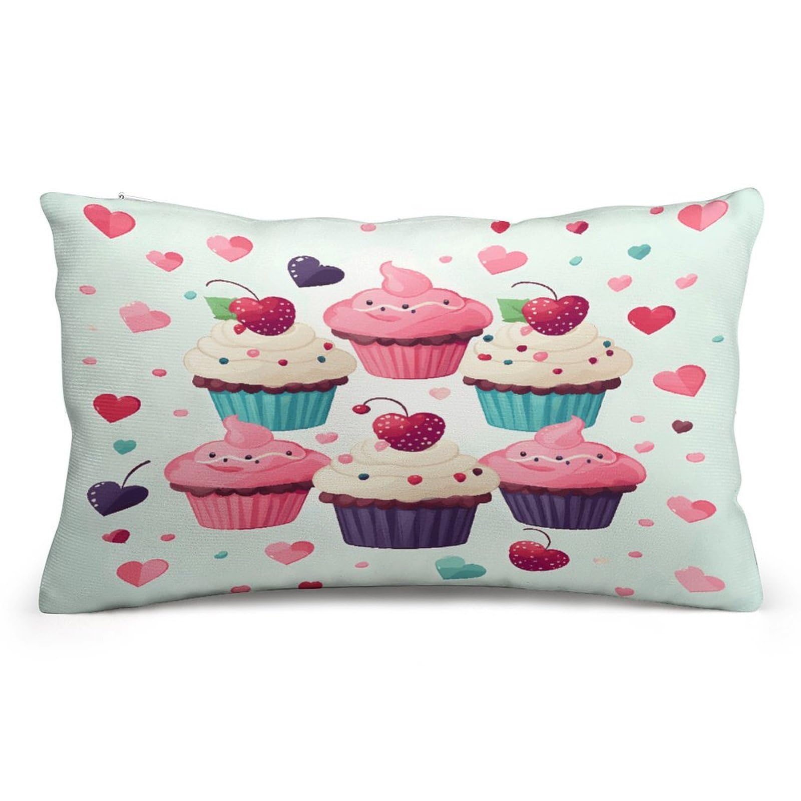 asbwuo Rectangular Decorative Throw Pillow Cover Soft Cushion Cover Cupcake Candy Hearts Sweet Queen Pillow Cases for Couch Sofa Living Room Bed