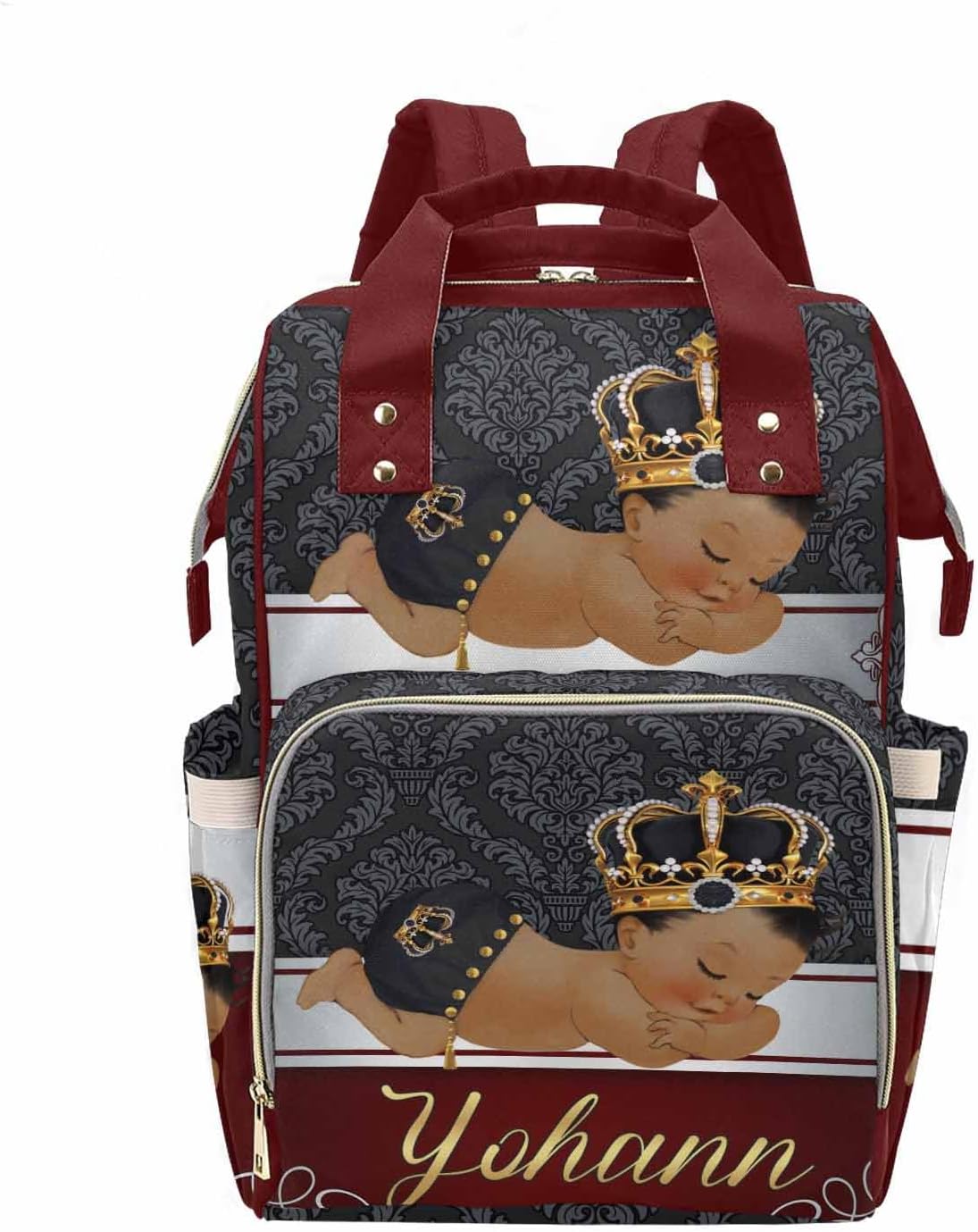 M YESCUSTOM Personalized Baby Diaper Bag, Vintage Red Crown Prince Backpack, Waterproof, Large Capacity, Nappy Bag