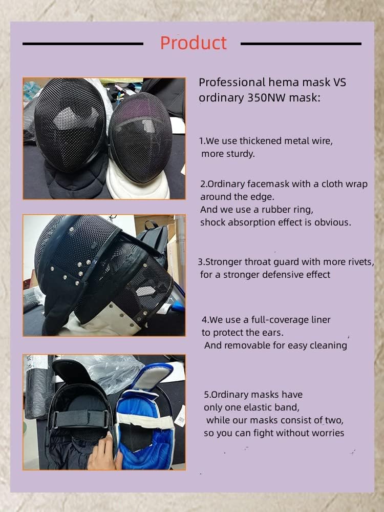 Miniatura 2 de ASAki - Máscara de esgrima LV2, CE1600N Hema Gear con forro de cobertura completa (extraíble y lavable), protección de las orejas, resiste el golpe