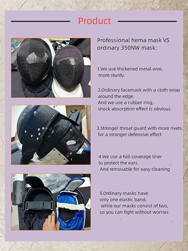 ASAki LV2 CE1600N Hema Fencing Mask,with Full Coverage Lining,Breathable Adjustable Fit for Hema Fencing Gear.(XL)
