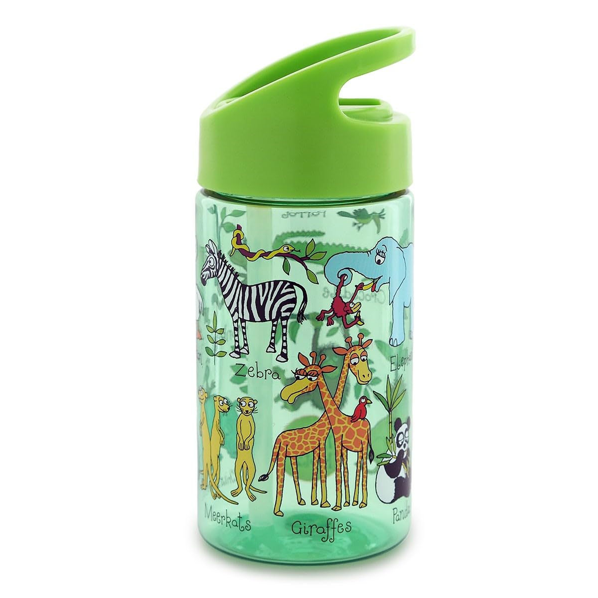 Tyrrell Katz Kids Jungle Printed Flip Top Drinking Bottle in Green with Straw - Dishwasher Safe Lightweight Children's School Water Flask - 400 ml — image 1