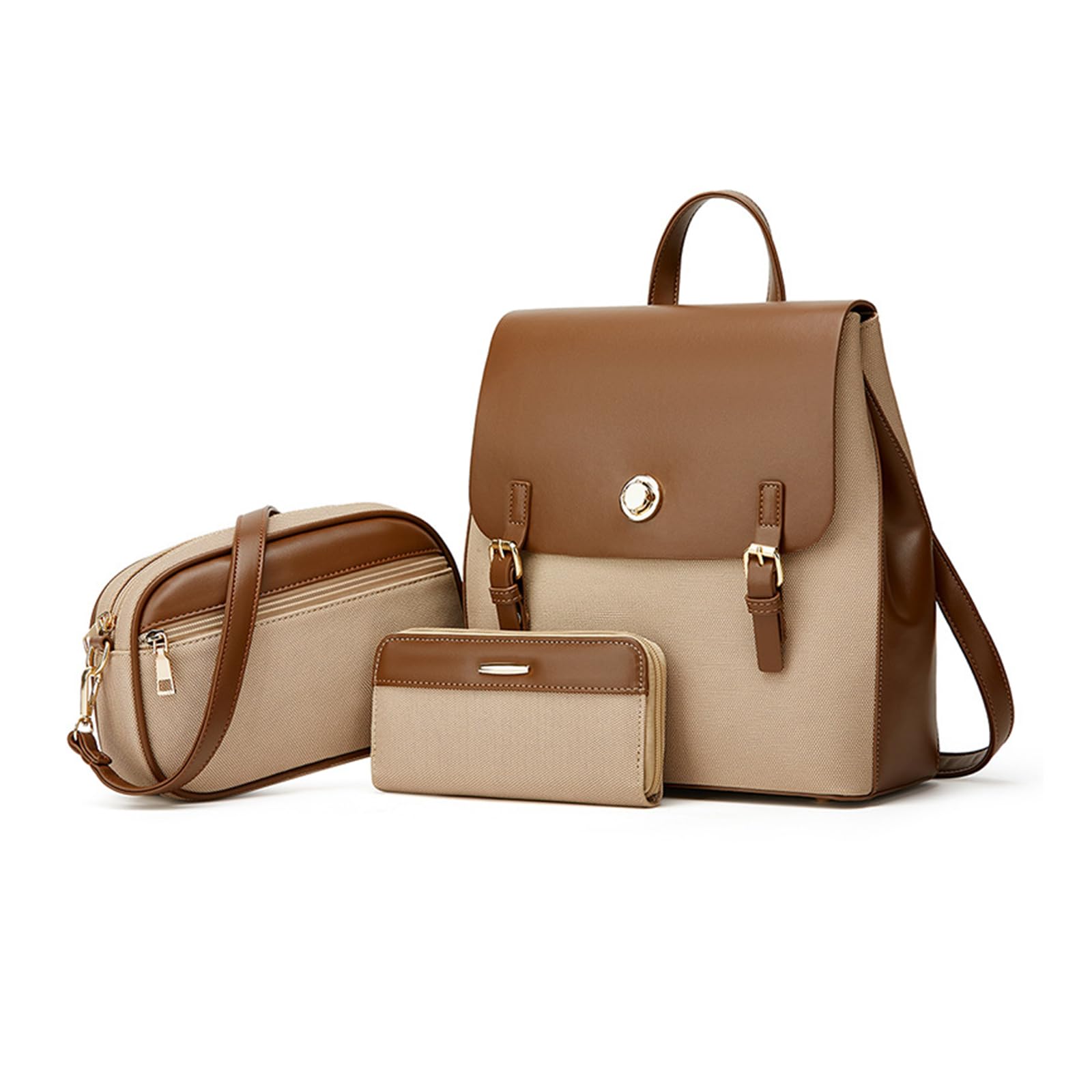 Backpack, Shoulder Bag, Wallet Pouch, 3-Piece Set, Women's, Extendable, Small, Freestanding, Bottom Studs, Waterproof, PU Leather, Popular, Backpack, Travel, Work, Dating, Shopping Bag