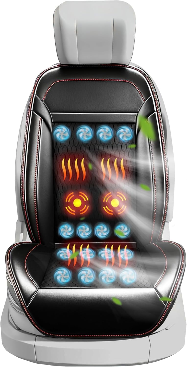 2026 Copertina per sedile auto rinfrescante 3-in-1 con massaggio, cuscino ventilato, 12V, traspirante, con 16 ventole, per seggiolino anteriore estivo, nero, 1 pezzo