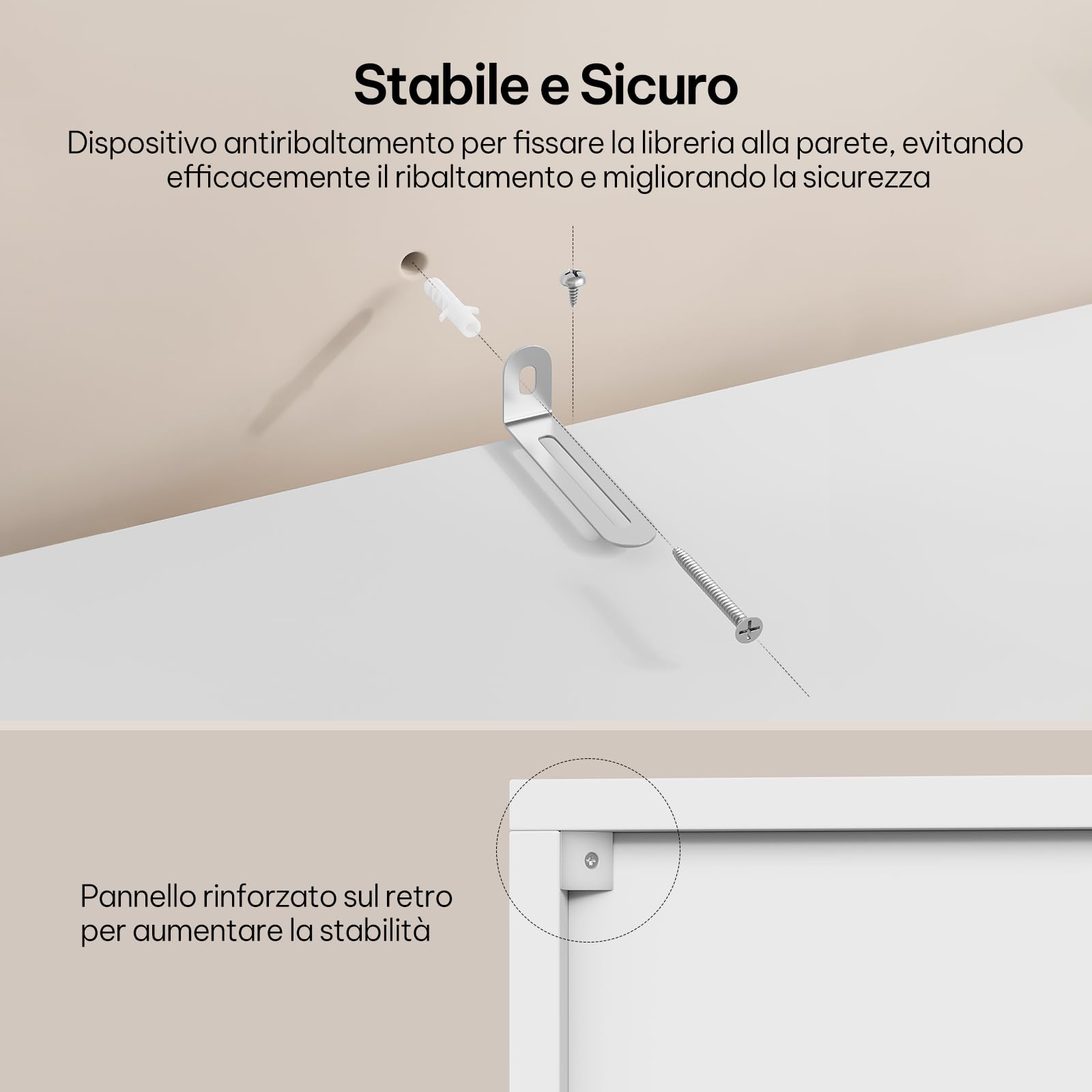 eSituro Libreria 3 Scomparti 1 Armadietto 34x24x106 cm Bianco | Verticale; Truciolare e MDF; Salvaspazio; Studio ufficio; Montaggio facile