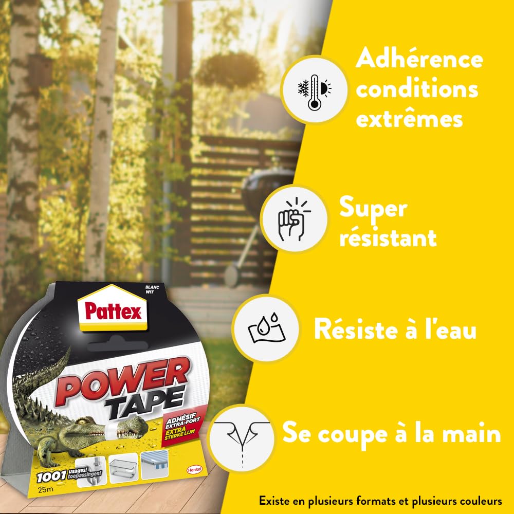 Pattex Power Tape Blanc 50 Mm × 25 M – Ruban Toilé Extra Fort – Jusqu’à 17 Kg – 100% Étanche & Résistant UV