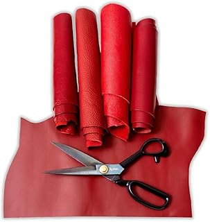 IPEA 500 gramos de cortes de auténtica piel italiana color rojo en varios tonos, grosor y tipo - 4 retazos de piel premium con formas variadas - cuero - Restos de producción artesanal