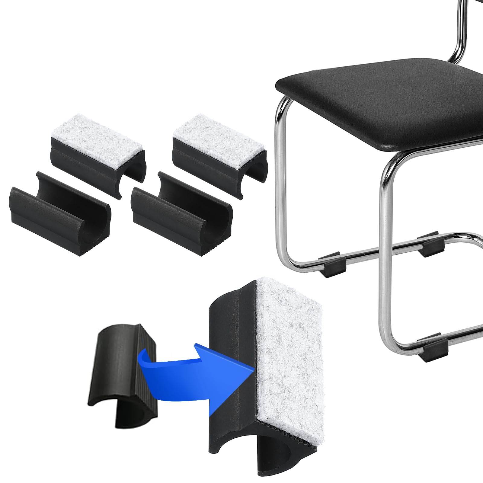 PATIKIL Rectangle U Shaped Chair Leg Tips Caps with Felt Pads, 16 Pack Slide Smoothly Furniture Feet Floor No Scratches No Noise Protectors Protect Hardwood Floors Fit Dia 19 mm Leg, Gray