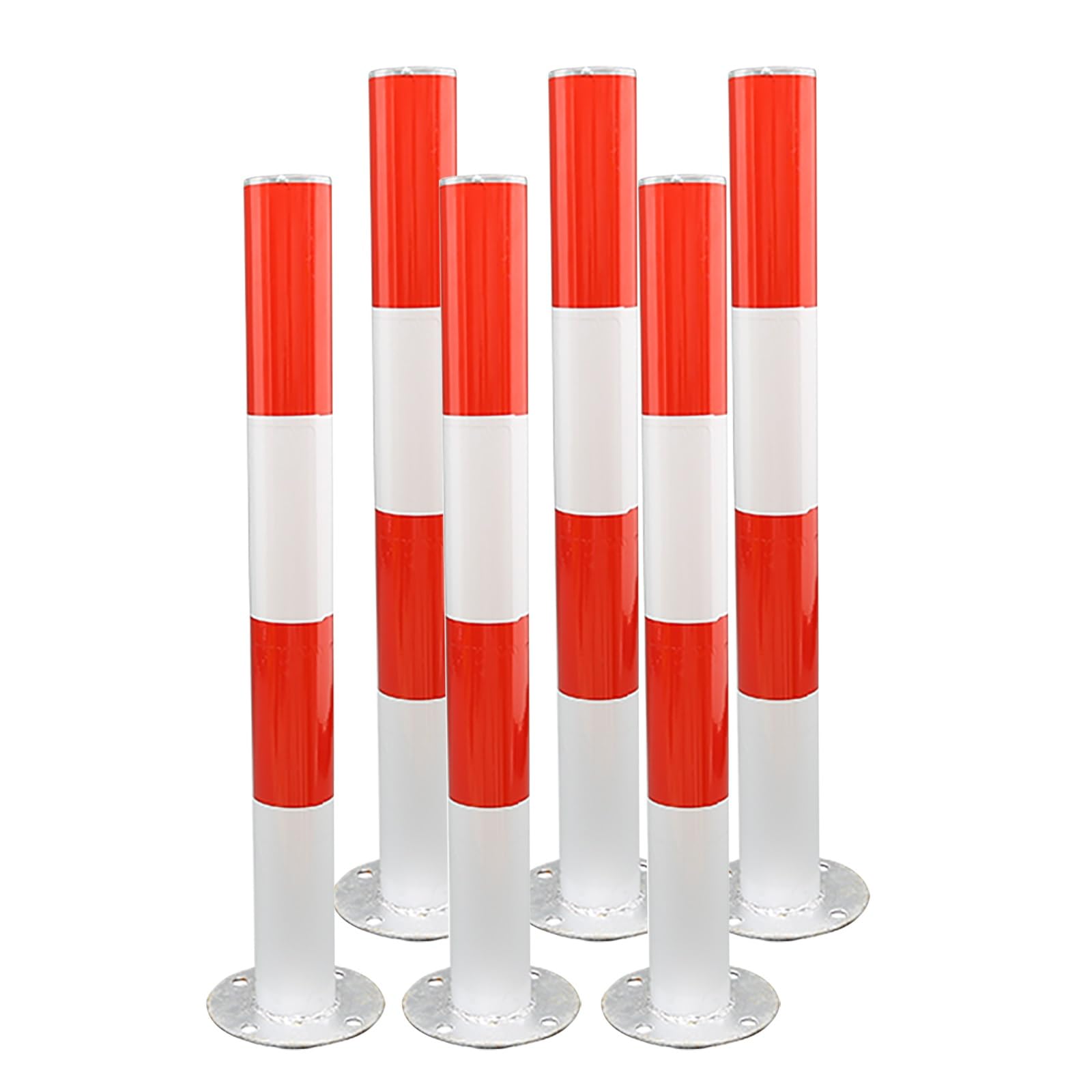 SGKOMN High Visibility Metal Safety Bollards with Reflective Strips - Traffic Barrier Posts for Driveways, Parking Lots, and Sensitive Areas, 6pcs-Red-600mm/23.6in