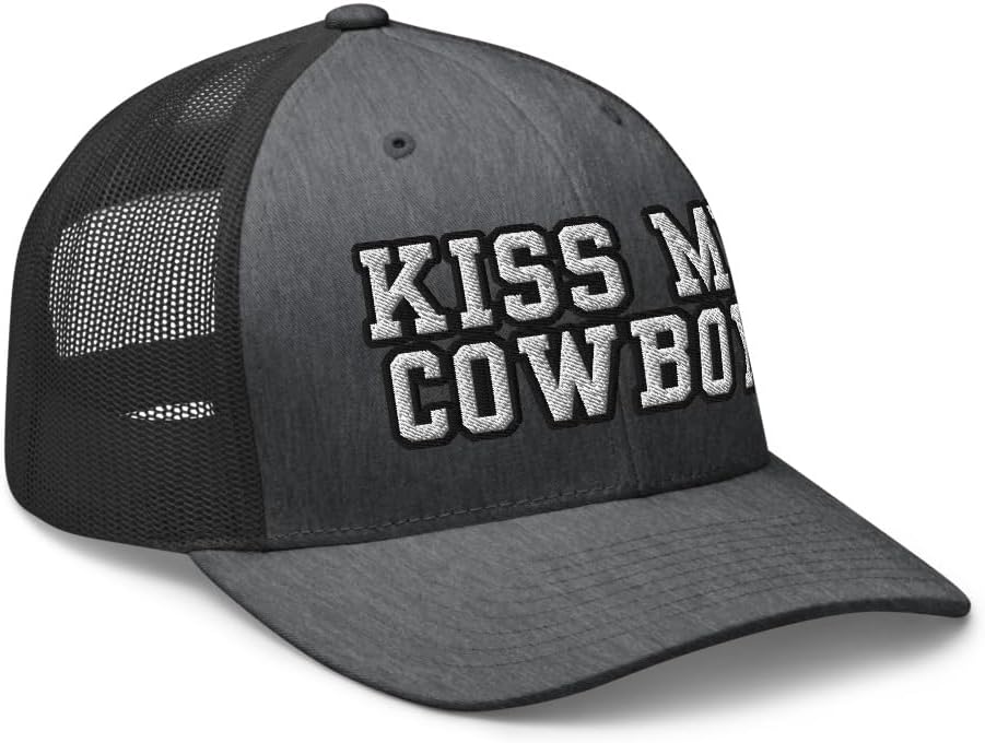 NX Kiss Me Cowboy Embroidered Trucker Hat Curved Bill Mid Crown Snapback Western Country Cowgirl Cap