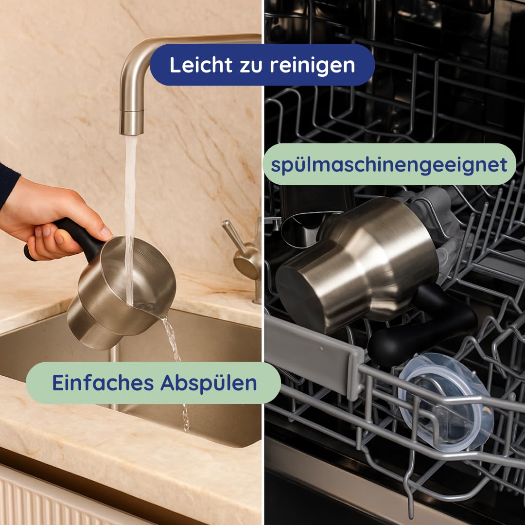 Safecourt Milchaufschäumer Elektrisch Spülmaschinenfest – [Abnehmbarer 400 ml Edelstahlbehälter] – Elektrischer Milchaufschäumer Induktion – [4 Modi & Temperaturdisplay] – Milchaufschäumer - Schwarz
