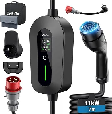 EzGoGo Mobile Wallbox 11kW Ladegerät Typ 2 (3-phasig) mit 7m Ladekabel CEE 16A auf Typ 2 inkl. Alltags-Adapter-Set | EV Ladestation [6/8/10/13/16A] | Hochwertiger IP65 Schutz | Für EVs & PHEVs