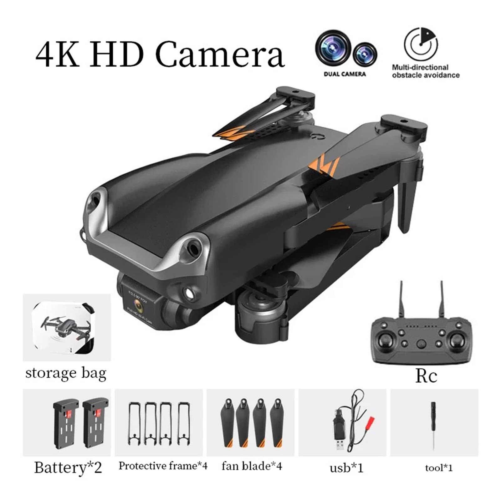 Drone RC Mini Drone 4K HD Podwójna kamera Unikanie przeszkód Mini Drone 1080P WiFi Fotografia lotnicza Helikopter Quadcopter (Kolor : Kamera 4K Szary Rozmiar: 1) (4K HD 2B 1)