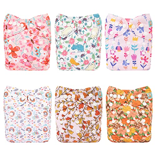 Image of ALVABABY Cloth Diaper One Size Adjustable Washable Reusable for Baby Girls and Boys 6 Pack with 12 Inserts 6DM94A
