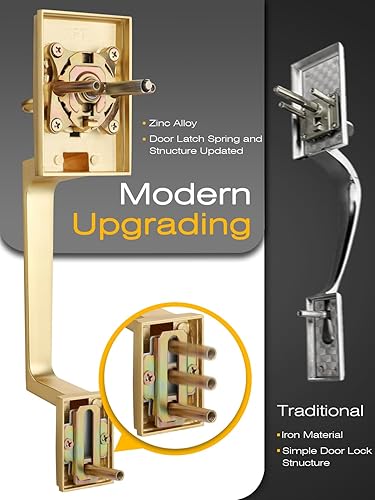 Miniatura 6 de EHOMEWARE Juego de manijas de puerta de entrada doradas  Manija de un solo cilindro con palanca para puertas de entrada y puertas delanteras