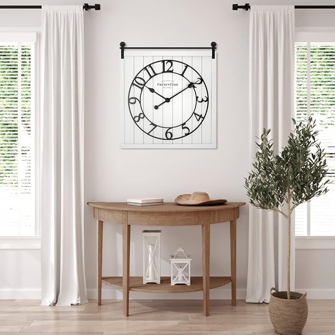 Reloj de Pared Presentime Barn Door, Estilo Granero, Blanco Crema, 58.5x53x4 cm miniatura 2
