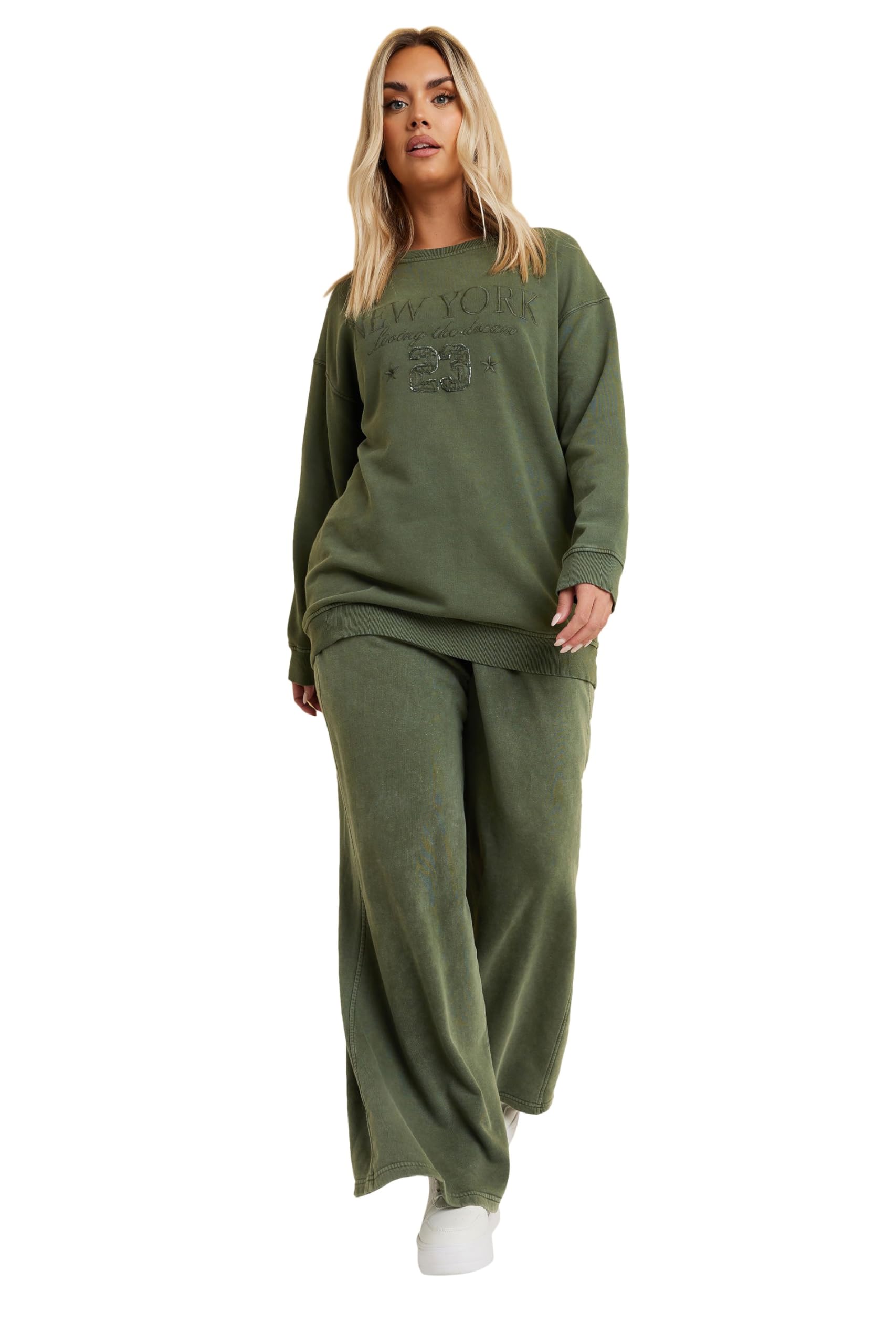 Yours Women's Light Khaki Washed Wide Leg Joggers Size 20