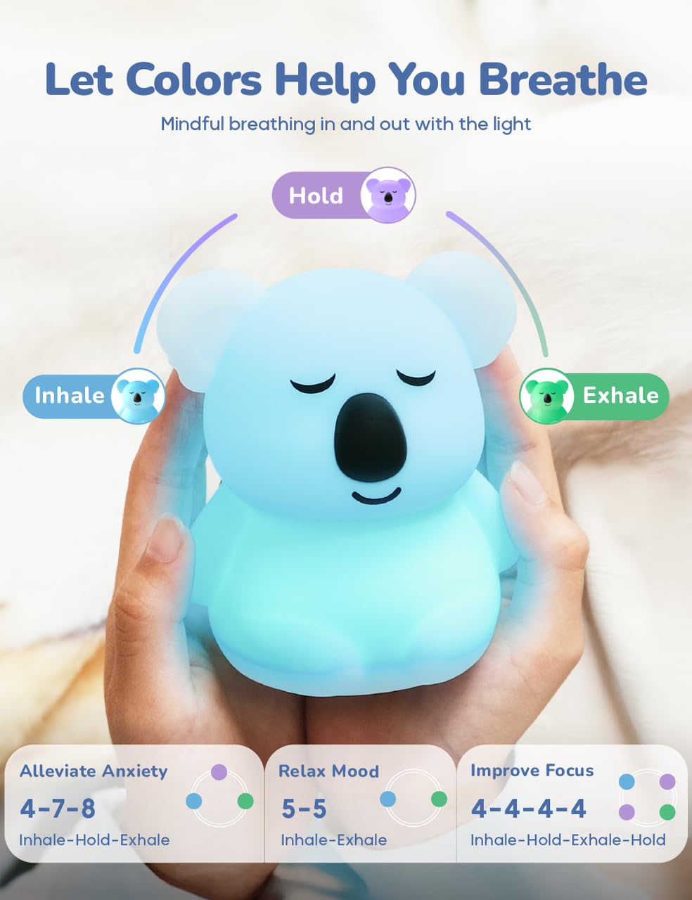 Breathing Pal Mini 'Kyle' – Luce respiratoria consapevole, luce guidata per meditazione visiva, sollievo dall'ansia, per calmarsi, meditazione, aiuto per dormire per adulti e bambini