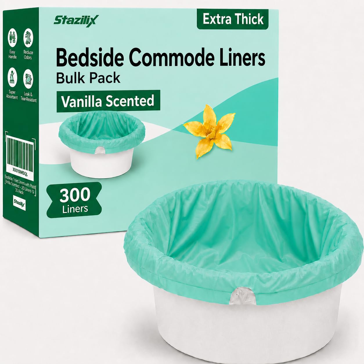 Bedside Commode Liners Bulk Pack, 300 Liners | FSA / HSA Eligible, Extra Thick, for Elderly, and Adults, Leak Proof