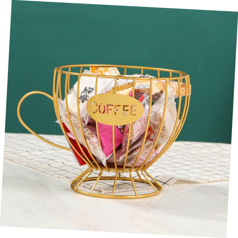 BESPORTBLE Metal Coffee Storage Basket with Hollow Design Multi-use Coffee Pod and Fruit Holder for Home Office Countertop Organizer and Easy-clean in Gold