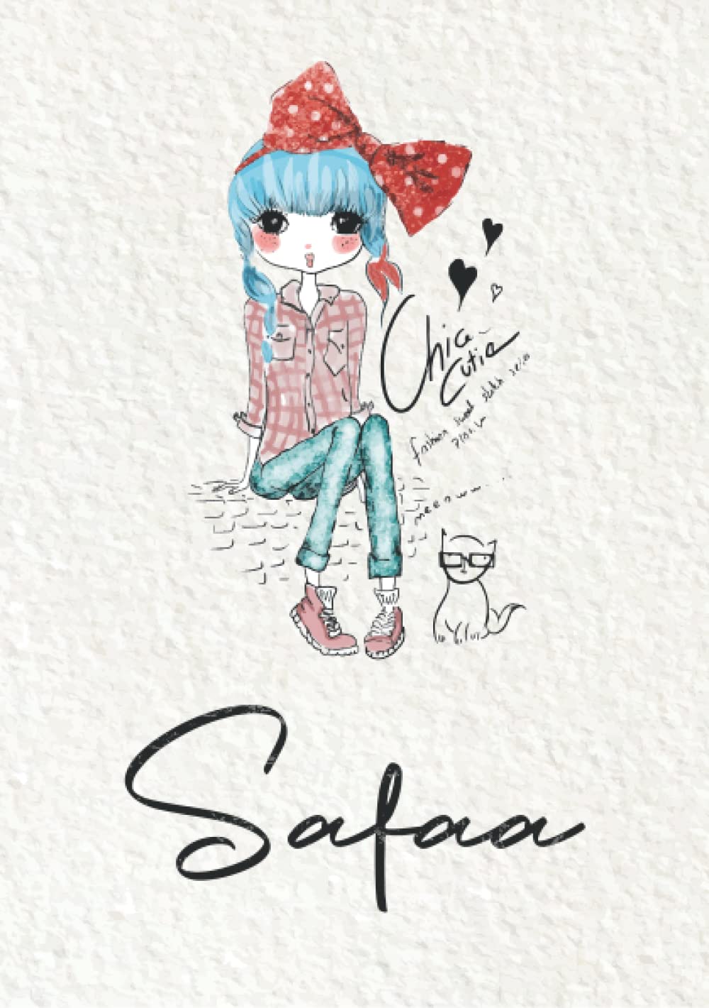 Safaa: Notebook A5 | Personalized name Safaa | Birthday gift for women, girl, mom, sister, daughter | Cover: Fashion girl with cat | 120 lined pages journal, small size A5 (ca. 6 x 9 inches)