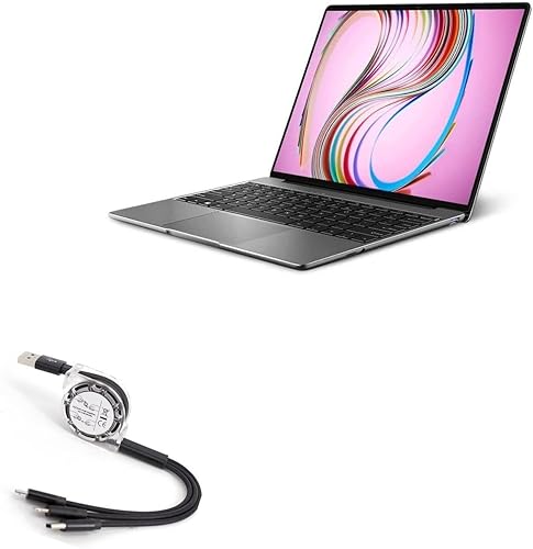 BoxWave Cable compatible con Chuwi GemiBook AllCharge miniSync, cable USB portátil, retráctil, negro azabache
