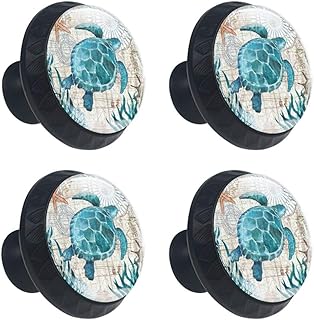 4 Pieces Set Cabinets Hardware Round Furniture Knobs Sea Turtle Print,Drawer Dresser Cupboard Wardrobe Pulls Handles for H...