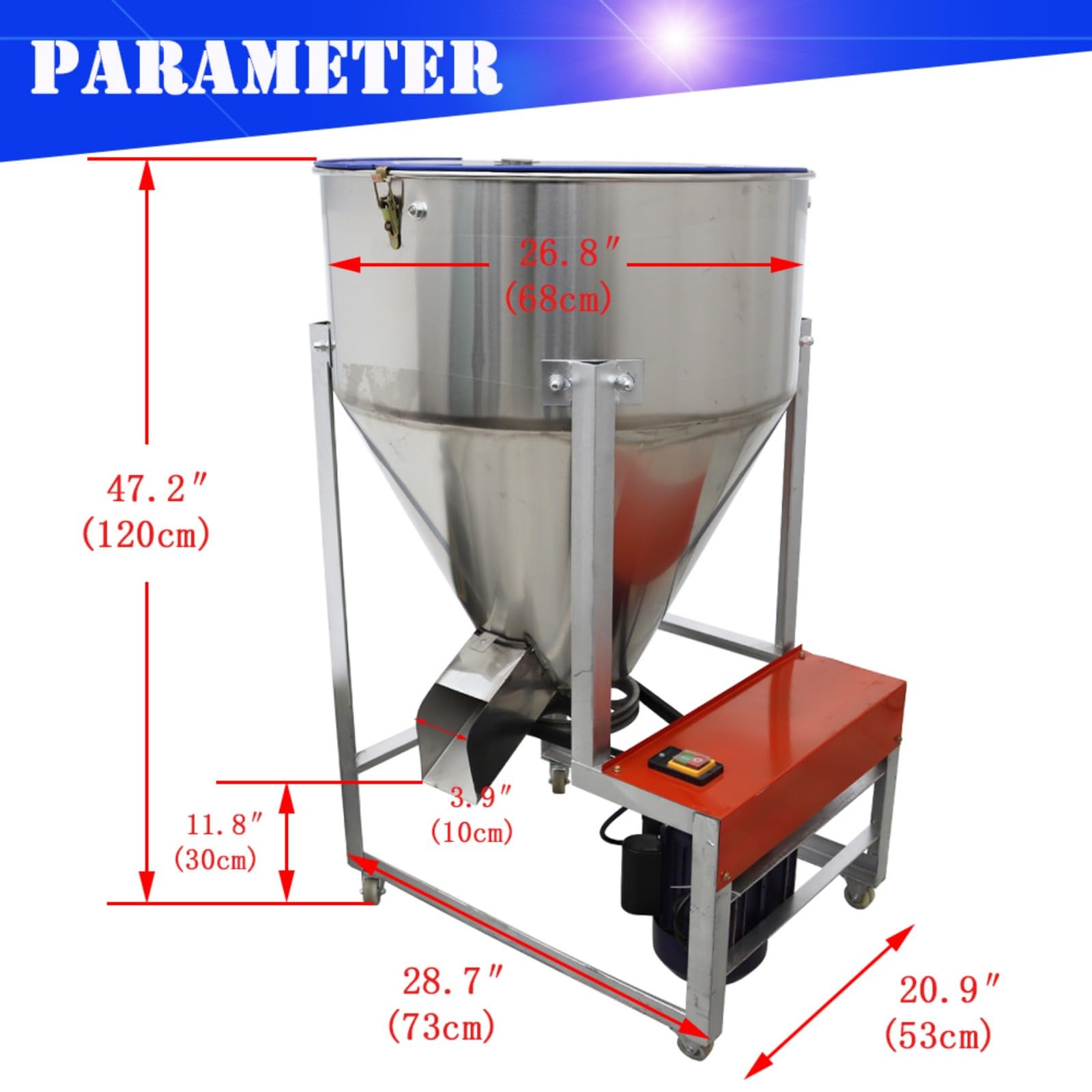 BEILOCKERY 110V 3KW Powder Mixer Blender Mixing Machine Stainless Steel Plastic Mixer Mixing Capacity 220 lbs Vertical Feed Mixing Machine for Dry Grain Granule