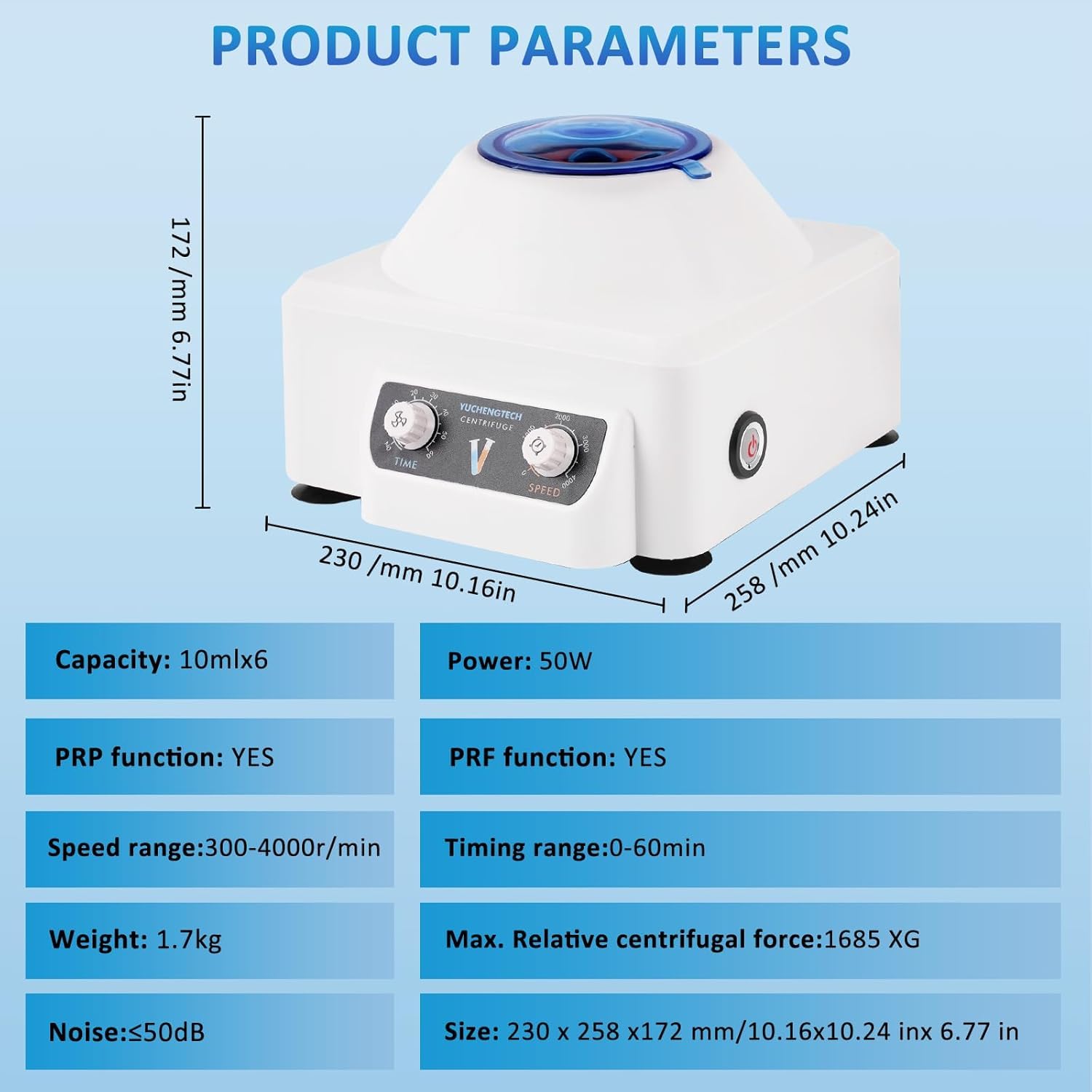 YUCHENGTECH Centrifuga da Laboratorio da Tavolo Centrifuga a Bassa Velocità 10ml x6 4000 Giri/min 0-60 Min Tempi 1685XG per Provette da Centrifuga 5/7/10ml 220V 23x26x17cm 1.7kg