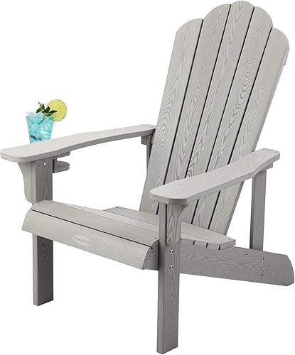 Miniatura 7 de Silla Adirondack resistente a la intemperie, silla Adirondack de plástico duro con soporte para tazas, cómoda, fácil de montar y mantener, silla de