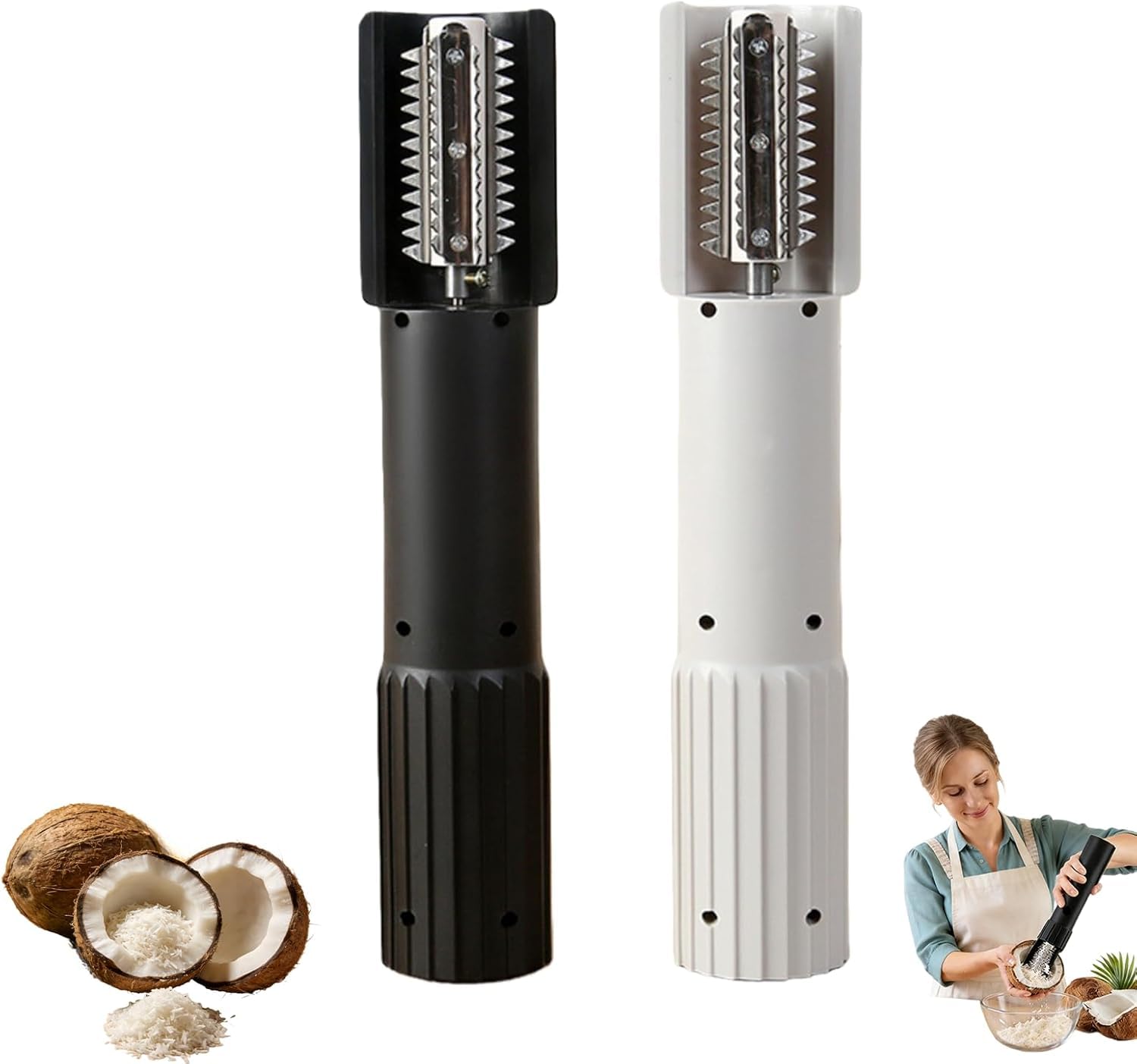Grattugia elettrica per Cocco, grattugia per Cocco Portatile Senza Fili con antispruzzo, Motore da 125 W 7000 Giri/min, Lame in Acciaio Inossidabile, per Dessert al Latte di Cocco e rimoz Black+White