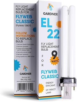 Gardner EL-22 FlyWeb Classic Fly Light Replacement Bulb, Fly Light for Indoors, Fly Web Light Lamp Replacement, UV Insect Light Traps, 9 Watt - Non-Zapper Insect Solution