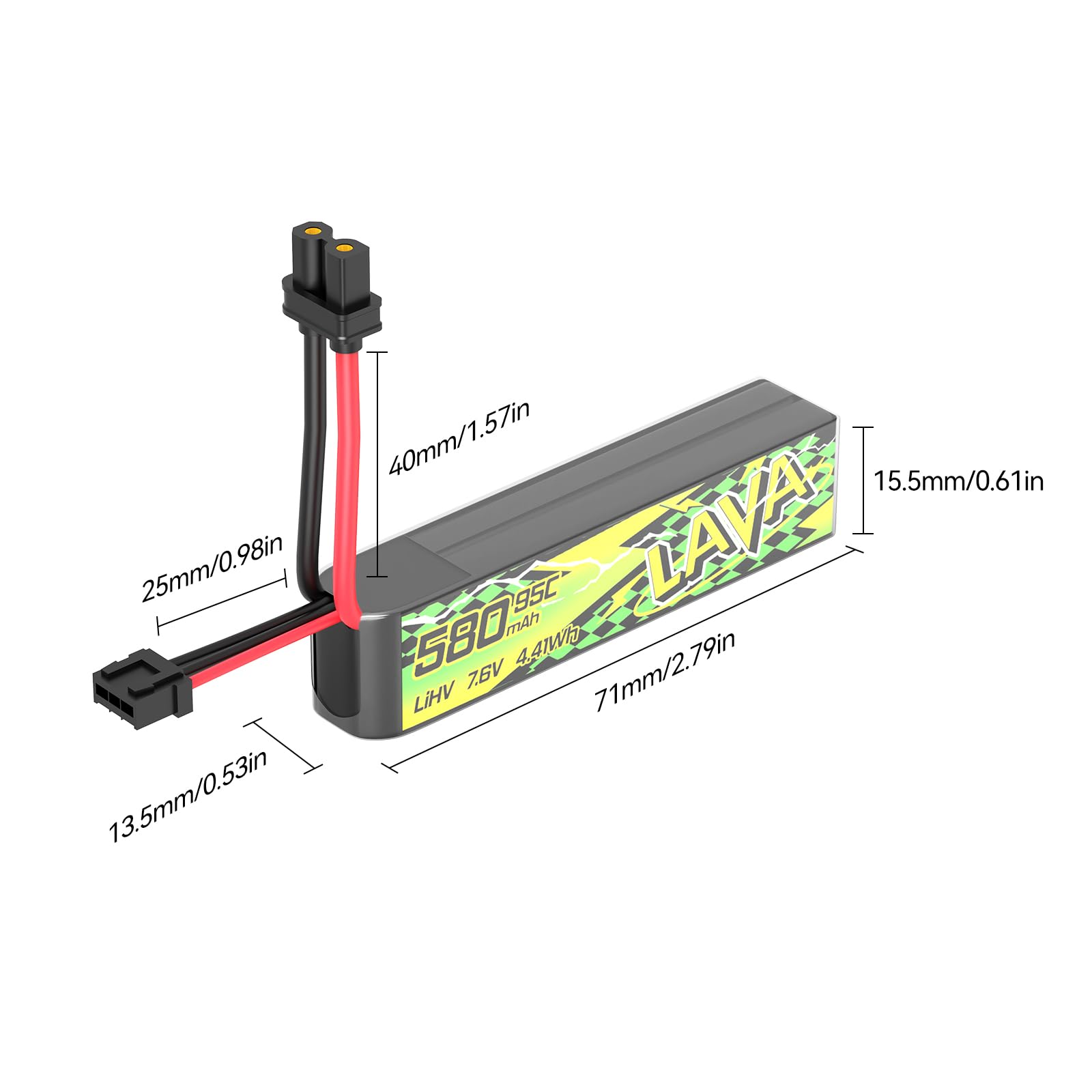 BETAFPV 2pcs LAVA II 2S 580mAh Battery 7.6V 95C LiHV Lipo with XT30 Connector JST-XH2.54 Charge Plug Compatible for Brushless Whoop Drone Quadcopter like Pavo Pico II, Pavo Femto