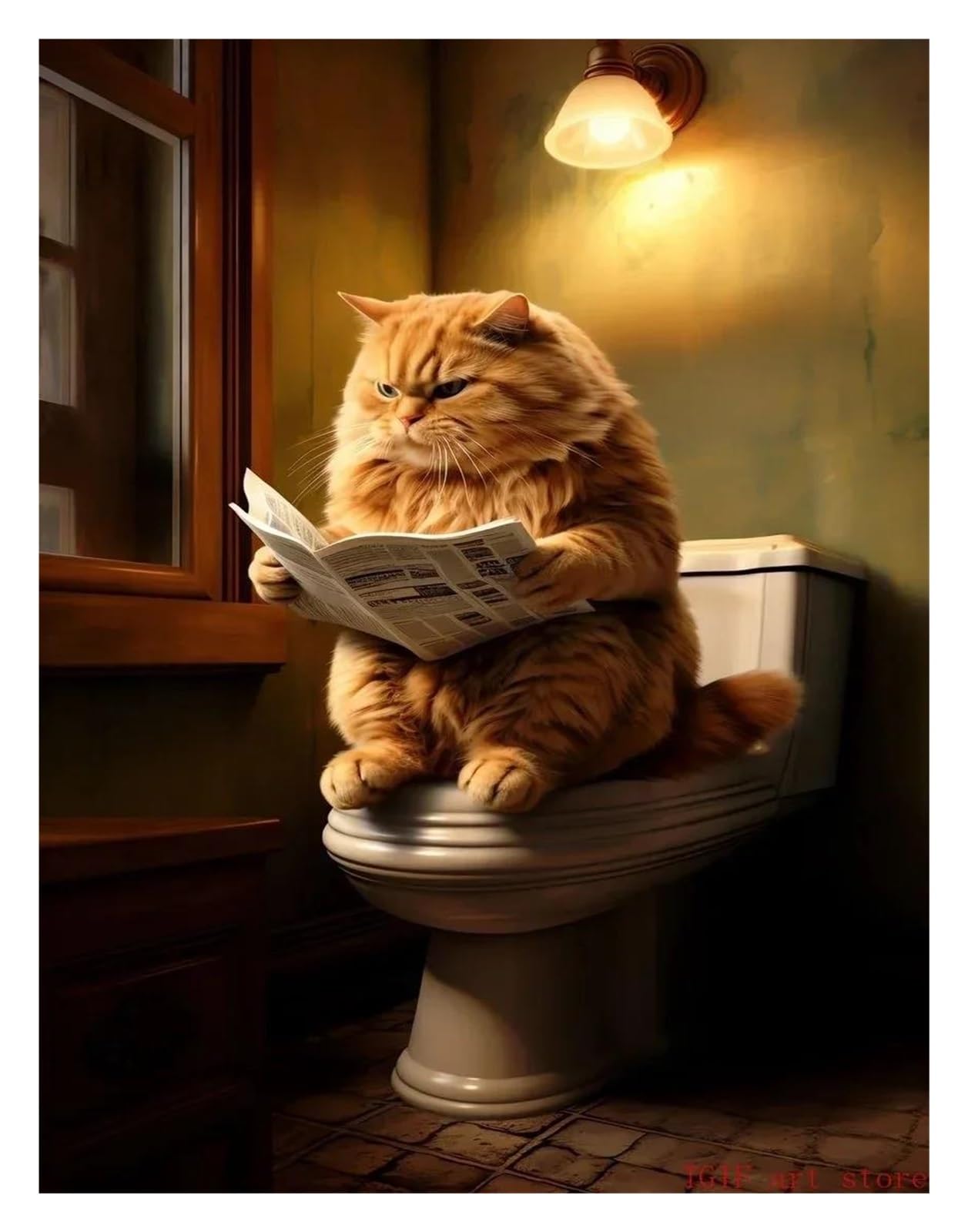 Byambd B Yambd Aesthetic Pictures Funny Fat Cat Toilet Newspaper Posters Print Wall Art Aesthetics Canvas Painting For Living Room Modern Home Decor(,40X50cm)