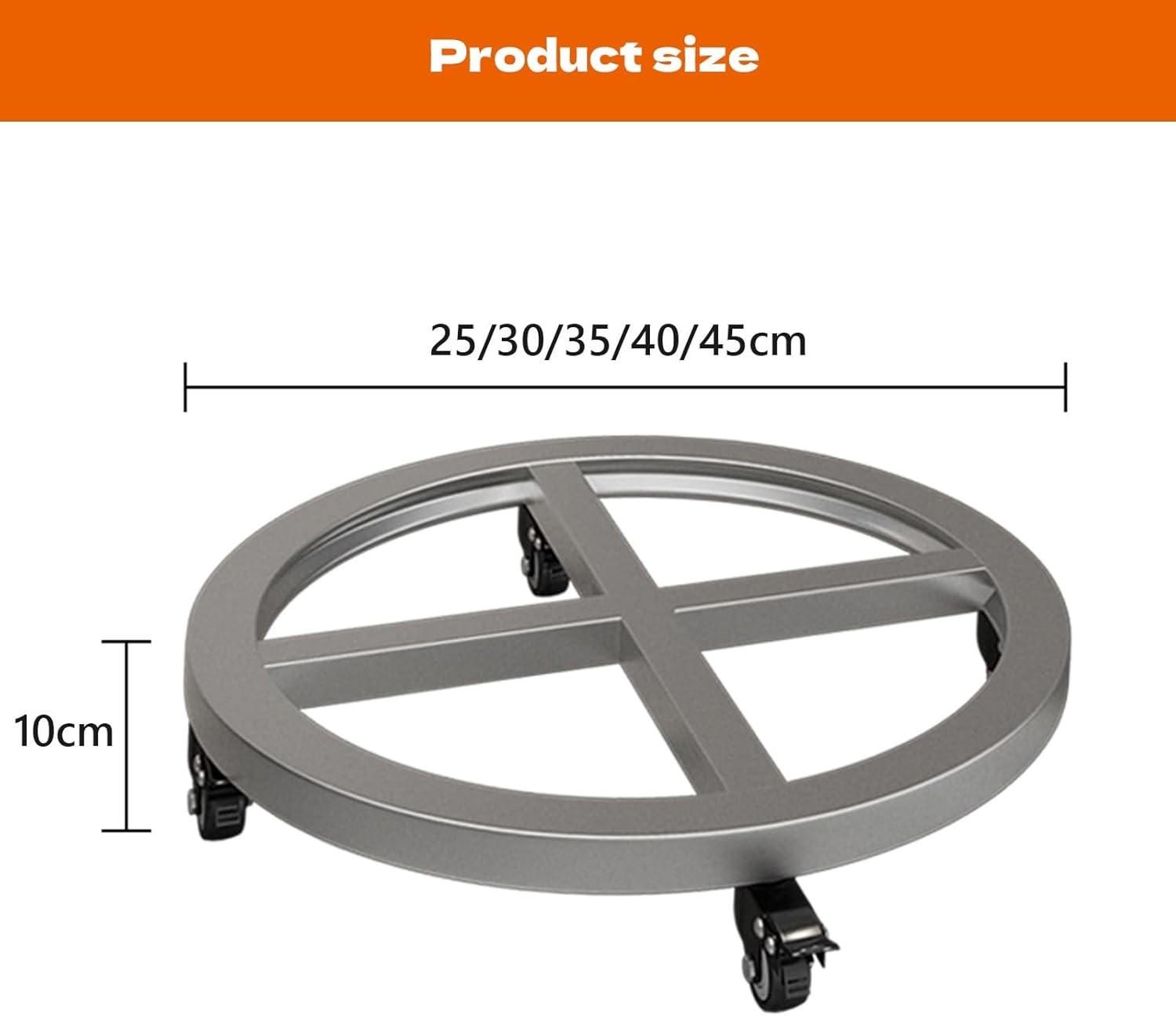 Heavy Duty Plant Caddy with Brake Wheels Stainless Steel Plant Dolly Cart Planter Mover Rollers Round Pot Plant Roller Base for Indoor and Outdoor(30x30x10cm)